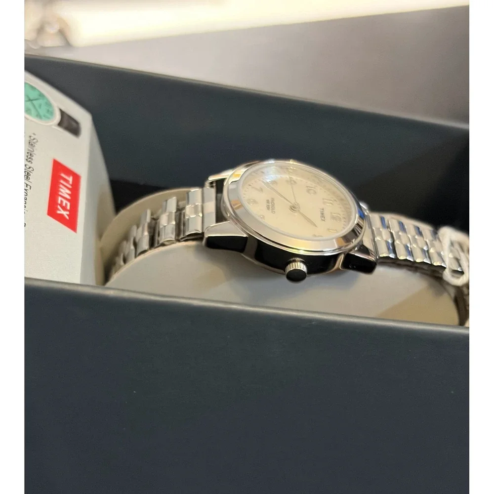 Timex Dress Expansion Watch Womens Silver Mother of Pearl Indiglo T2M826WX
